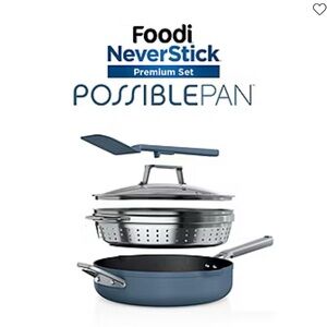 NeverStick PossiblePan Premium Set - Blue Non-Stick Skillet with Steamer Insert